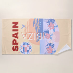 Ibiza, Spanje, Reiskunst, Retro Art, Pastel Strandlaken