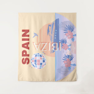 Ibiza, Spanje, Reiskunst, Retro Art, Pastel Wandkleed