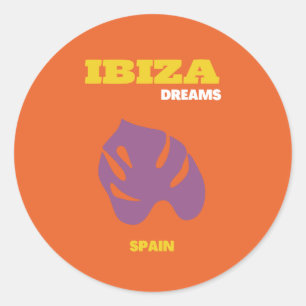 Ibiza, Spanje, Reiskunst, Retro Art, Sinaasappel Ronde Sticker