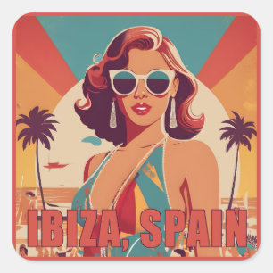 Ibiza, Spanje Reisposter Vierkante Sticker