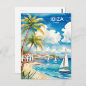Ibiza Spanje Reizen waterverf kunst Briefkaart (Voorkant / Achterkant)