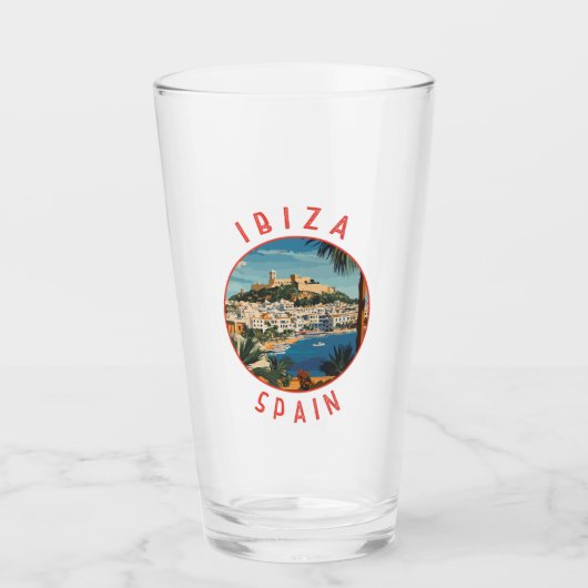 Ibiza Spanje Retro Distressed Circle Glas (Voorkant)