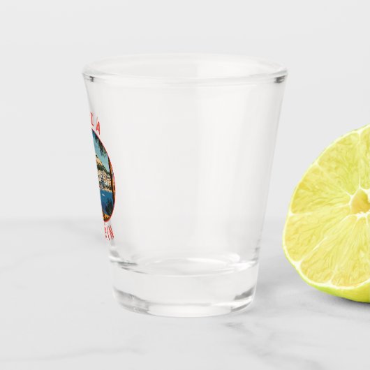 Ibiza Spanje Retro Distressed Circle Shot Glas (Rechts)