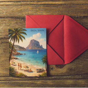 Ibiza Spanje Retro Strand Kunstwerk – Vintage Reis Briefkaart