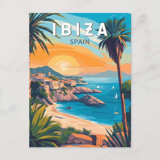 Ibiza Spanje Travel Art Vintage Briefkaart (Voorkant)
