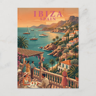 Ibiza Spanje Vintage Reis Kust Terras Briefkaart