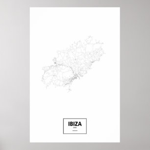 Ibiza, Spanje (zwart op wit) Poster