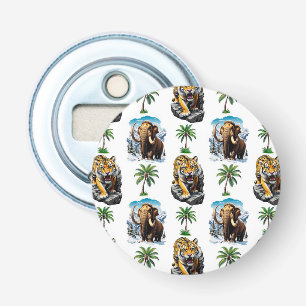 Ice Age Mammoth Sabertooth Tiger Pattern Design Button Flesopener