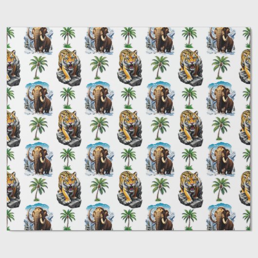 Ice Age Mammoth Sabertooth Tiger Pattern Design Cadeaupapier (Vlak)