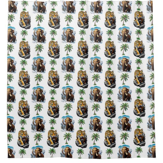 Ice Age Mammoth Sabertooth Tiger Pattern Design Douchegordijn (Voorkant)