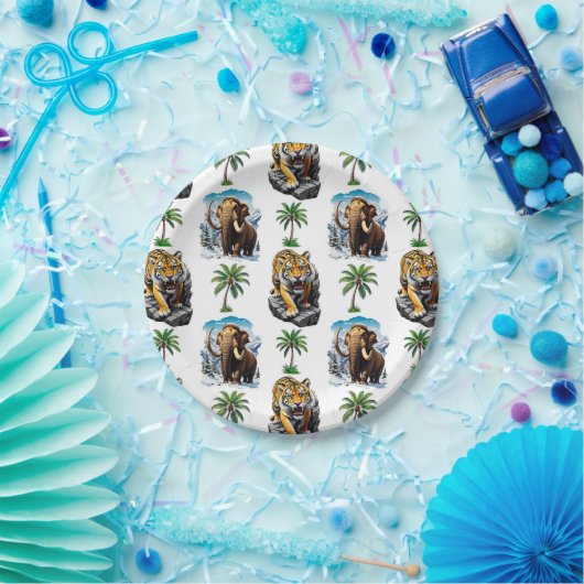 Ice Age Mammoth Sabertooth Tiger Pattern Design Papieren Bordje (Feest)