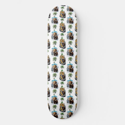Ice Age Mammoth Sabertooth Tiger Pattern Design Skateboard (Voorkant)