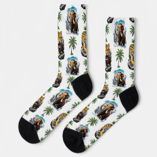 Ice Age Mammoth Sabertooth Tiger Pattern Design Sokken