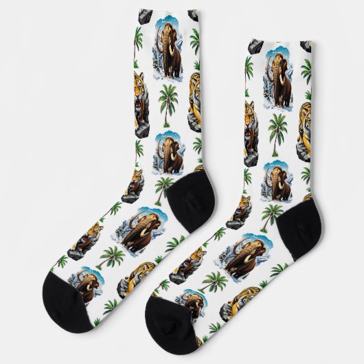 Ice Age Mammoth Sabertooth Tiger Pattern Design Sokken (Links)