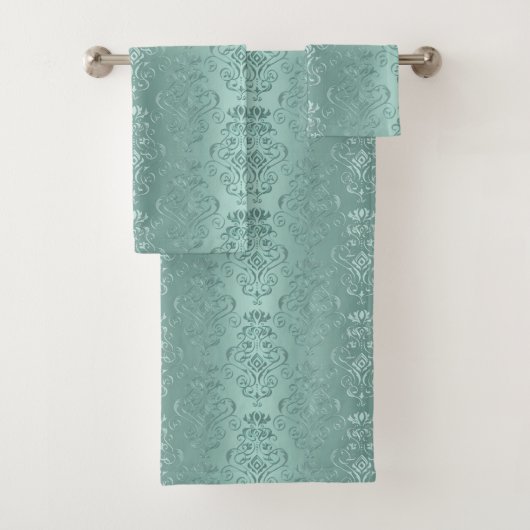 Ice Aqua Damask Print Bad Handdoek (Insitu)