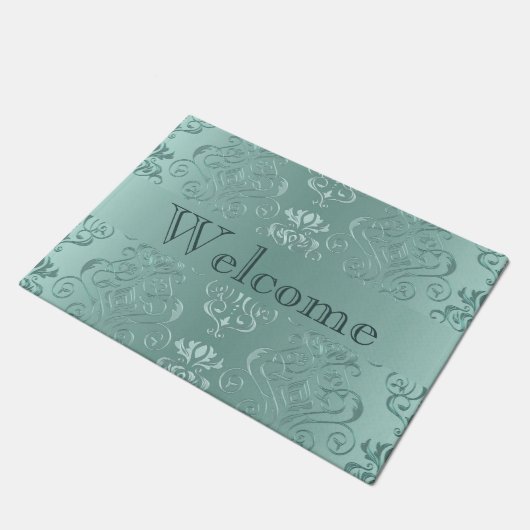 Ice Aqua Damask Print Deurmat (Schuin)