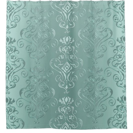 Ice Aqua  Damask Print Douchegordijn (Voorkant)
