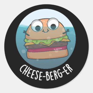 Ice-berg-er Funny Cheeseburger Pun Dark BG Ronde Sticker