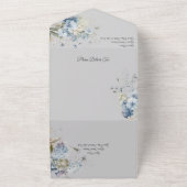 Ice Blue Bohemian Flowers op Bord Grey All In One Uitnodiging (Buitenkant)