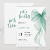 Ice Blue Bow 30th Birthday Invitation Kaart (Voorkant / Achterkant)