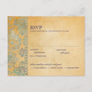  Ice Blue Damask Lace Wedding RSVP