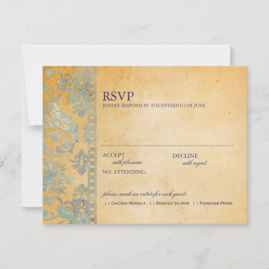  Ice Blue Damask Lace Wedding RSVP (Voorkant)