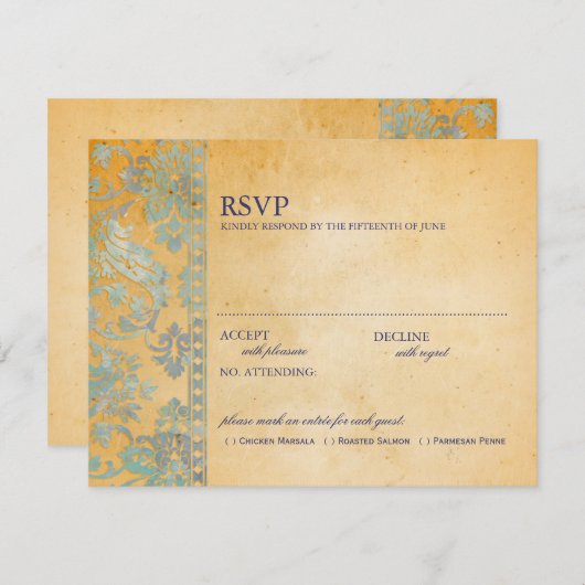  Ice Blue Damask Lace Wedding RSVP (Voorkant / Achterkant)