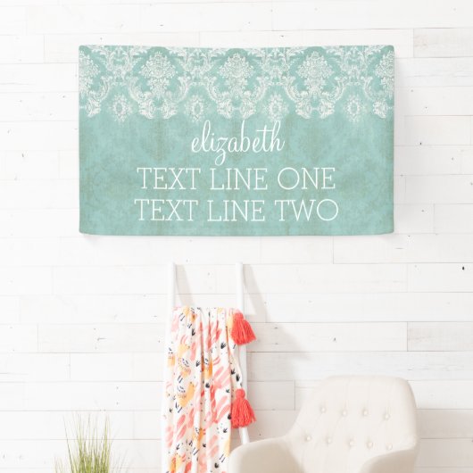 Ice Blue  Damask Patroon - Grungy Finish Spandoek (Insitu)