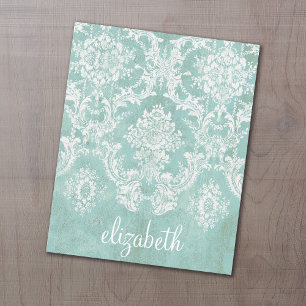 Ice Blue Damask Patroon met Grungy Finish