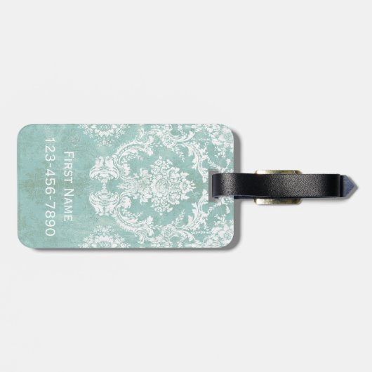 Ice Blue Damask Patroon met Grungy Finish Bagagelabel (Achterkant horizontaal)
