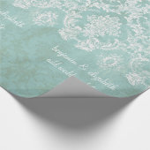 Ice Blue Damask Patroon met Grungy Finish Cadeaupapier (Hoek)