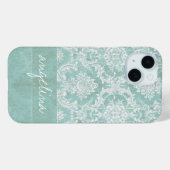 Ice Blue Damask Patroon met Grungy Finish Case-Mate iPhone Case (Achterkant (horizontaal))