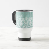 Ice Blue Damask Patroon met Grungy Finish Reisbeker (Voorkant links)