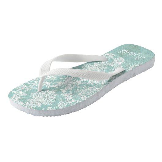 Ice Blue  Damask Patroon met Grungy Finish Teenslippers (Schuin)