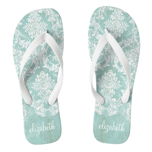 Ice Blue  Damask Patroon met Grungy Finish Teenslippers (Voetbed)