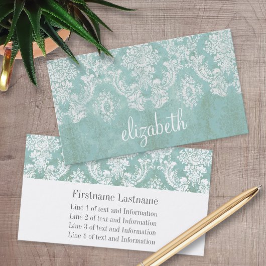 Ice Blue Damask Patroon met Grungy Finish Visitekaartje