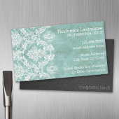 Ice Blue Damask Patroon met Grungy Finish Visitekaartje Magneet