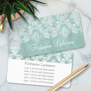 Ice Blue  Damask Pattern Extra Line of Text Visitekaartje
