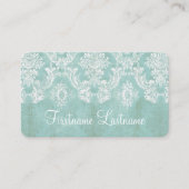 Ice Blue  Damask Pattern Extra Line of Text Visitekaartje (Voorkant)
