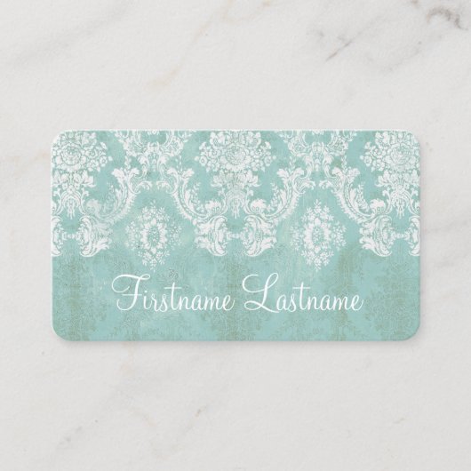 Ice Blue Damask Pattern Extra Line of Text Visitekaartje (Voorkant)