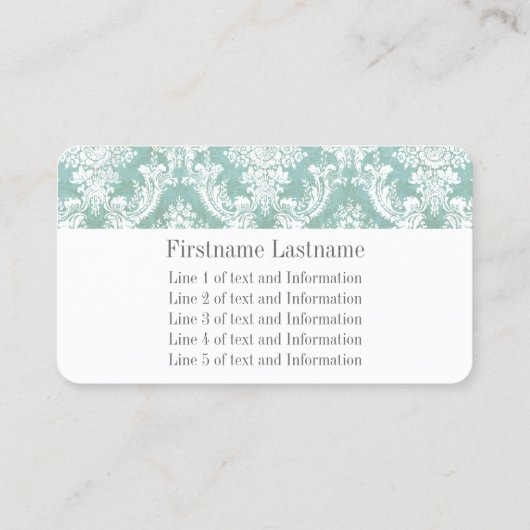 Ice Blue  Damask Pattern Extra Line of Text Visitekaartje (Achterkant)