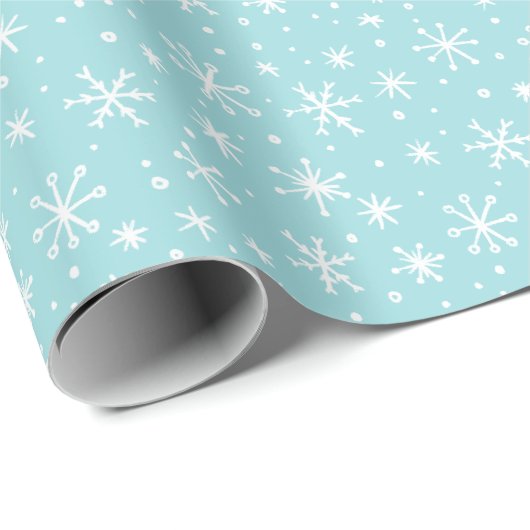 Ice Blue en White Snowflake Doodle Holiday Cadeaupapier (Rol Hoek)