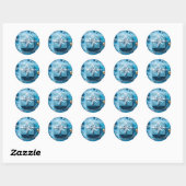 Ice Blue en Zilveren Gift Kerstmis Ronde Sticker (Vel)