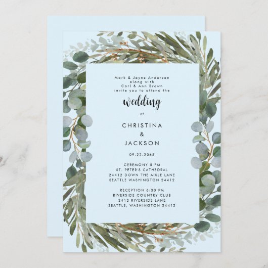 Ice Blue Eucalyptus Weddenschap Twee Kaart (Voorkant / Achterkant)
