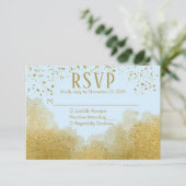 Ice Blue Gold Confetti RSVP Weddenschap Response (Staand voorkant)