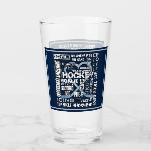 Ice Blue Heart Hockey Words White Logo 2 Glas (Voorkant)