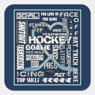 Ice Blue Heart Hockey Words White Logo 2 Vierkante Sticker