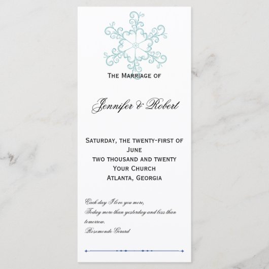 Ice Blue Heart Snowflake Wedding Programma (Voorkant)