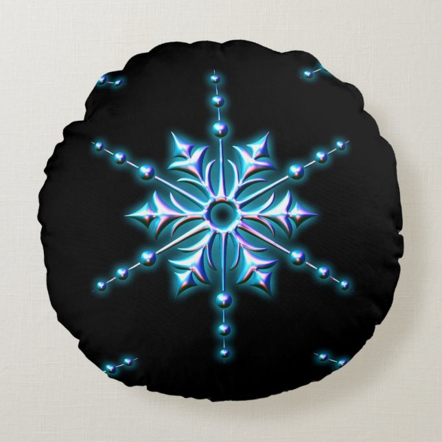 Ice Blue Kerstster Rond Kussen (Voorkant)