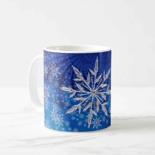 Ice Blue Kerstster Snowflake Koffiemok (Voorkant links)